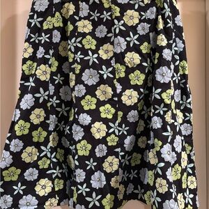 Sigrid Olsen Black and Green Floral A-Line Skirt